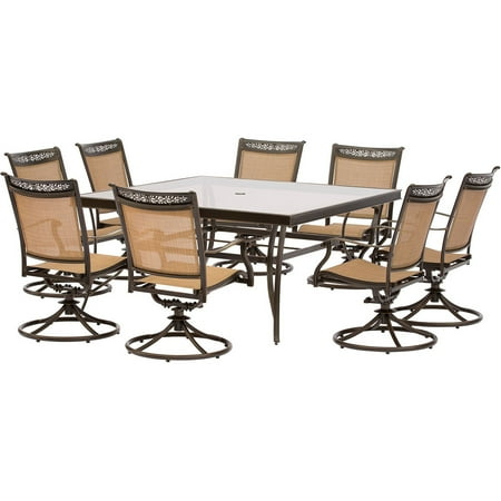 9 piece outdoor dining set large hanover fontana 9piece outdoor dining set with swivel rockers and square glasstop 9 piece outdoor dining set large hanover fontana 9piece outdoor dining set with swivel rockers and square glasstop